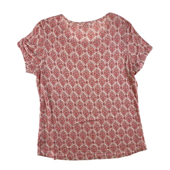 Ferrioni Womens Red & White Paisley Pattern Short Sleeve Tee Shirt Blouse Medium - Picture 2 of 4